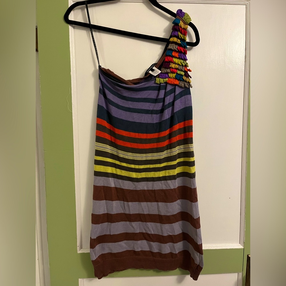 Nanette Lepore silk linen mini one shoulder colorful dress small